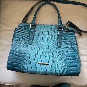 Brahmin Teal Crocodile Embossed Small Finley Carryall Bag